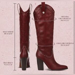 VOMIRA Knee High Cowboy Boots Pointed Toe Chunky Western Wide Calf Cowgirl Boots